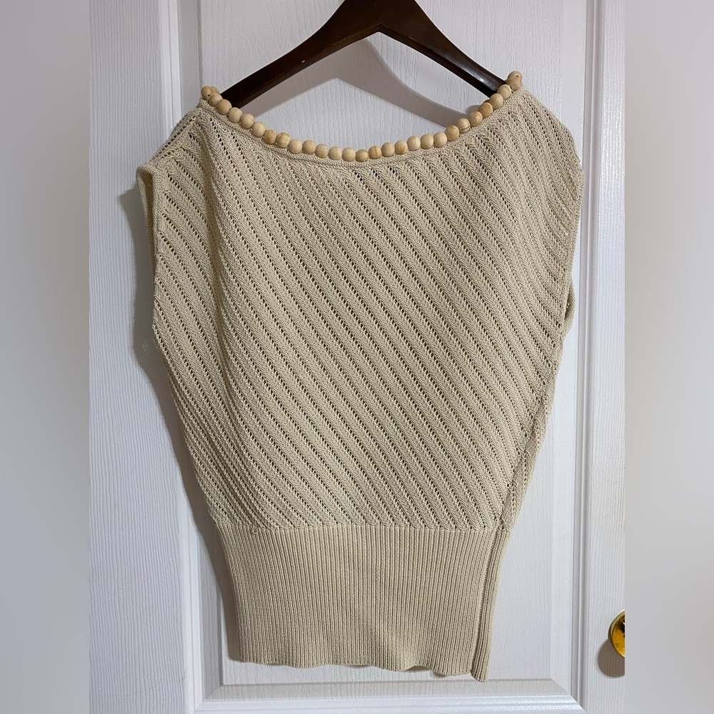 Zara Knit Top Sleeveless Boat Beaded Neckline Cream Size M - Picture 9 of 10